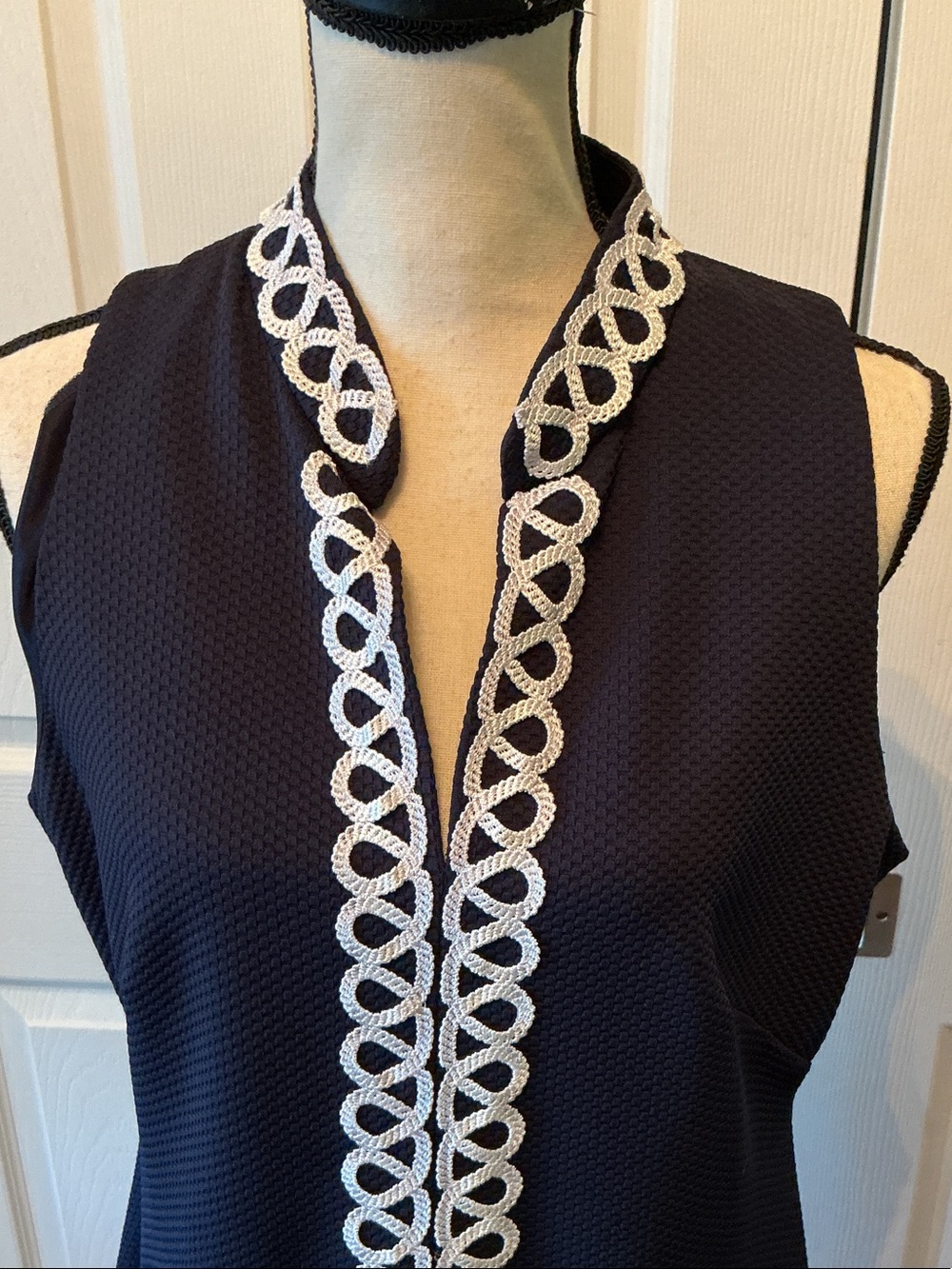 NWOT American Living Navy Mini Dress with White Embroidered Trim above knee - Picture 2 of 6